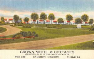 Cameron Missouri Crown Motel and Cottages Antique Postcard J59124