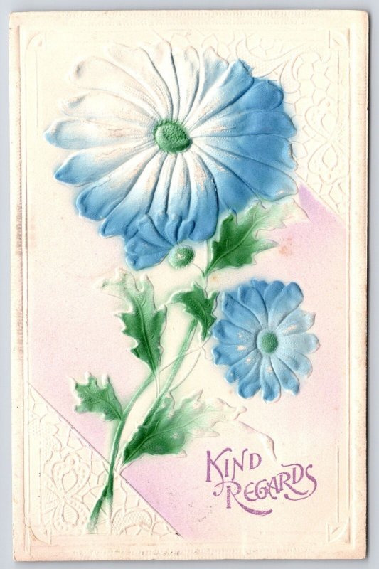 1910's Kind Regards In Both Large Print Flower Greetings And Wishes Postcard 