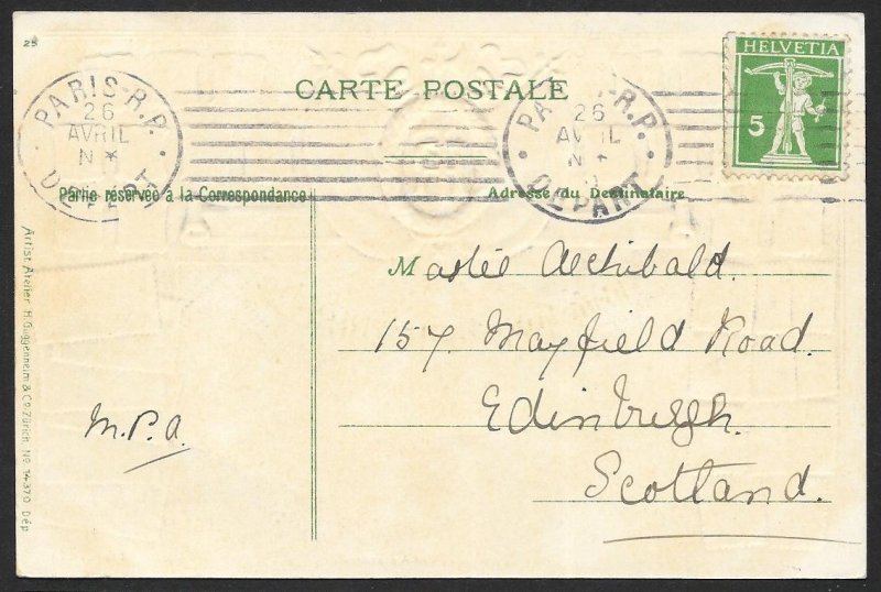 FRANCE Stamps on Postcard Embossed Shield Used c1910s
