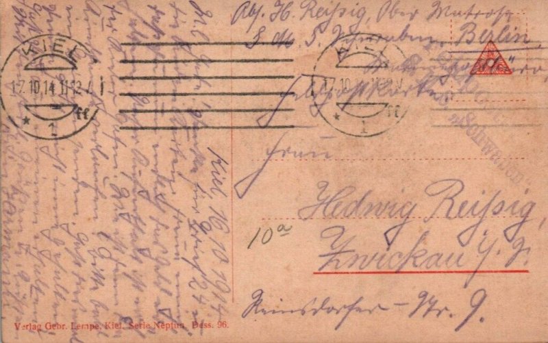 RPPC German Navy Firing Torpedo at Royal Navy HMS Cruisers WWI Postcard