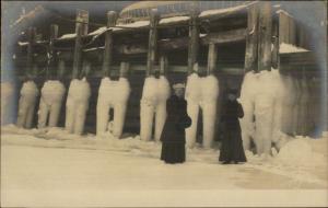 Camden ME Pier at Boatyard Pylons Women c1910 Real Photo Postcard