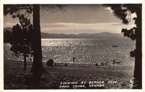 RPPC ZEPHYR COVE Nevada Evening Scene LAKE TAHOE 1934 Frashers Vintage Postcard