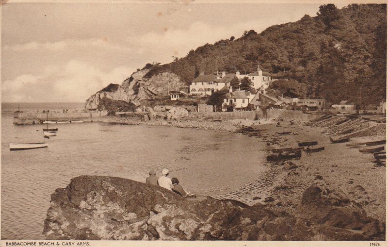 BABBACOMBE BEACH AND CARY ARMS  Devon - Vintage POSTCARD