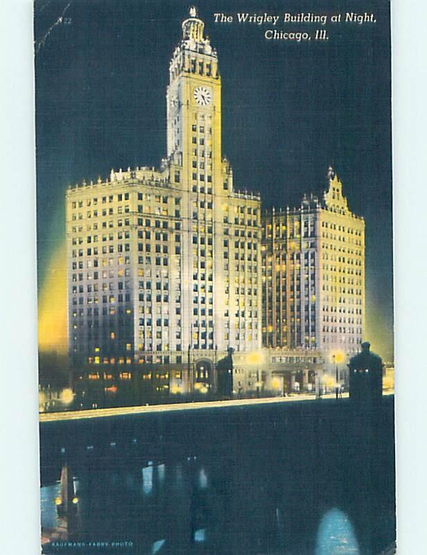 Linen WRIGLEY BUILDING AT NIGHT Chicago Illinois IL ho1459