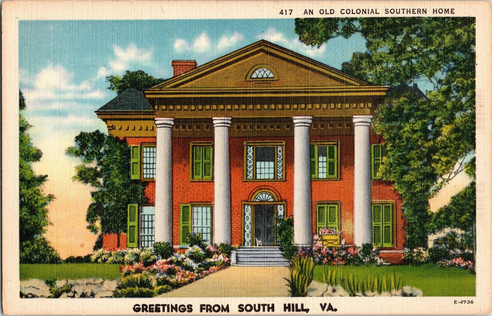 South Hill Virginia Old Colonial Southern Home Vintage Linen Postcard