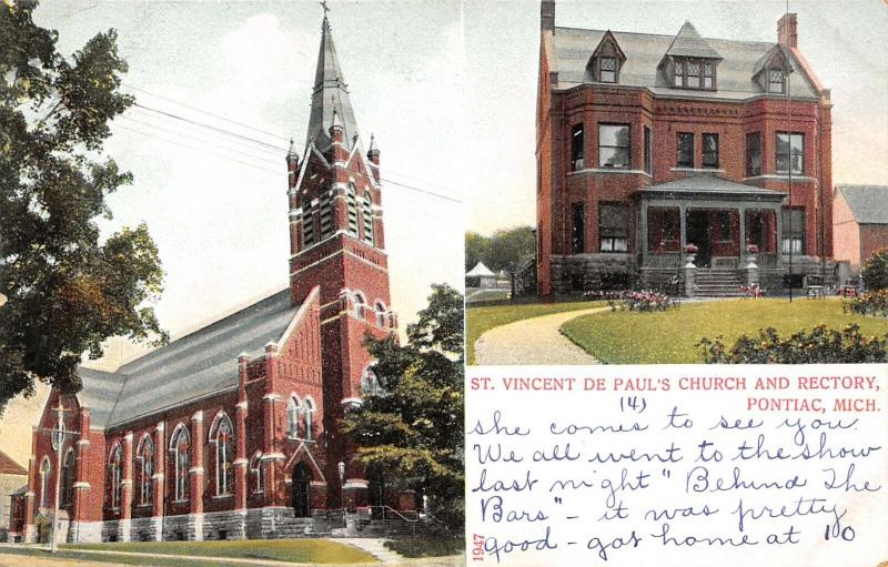 Pontiac Michigan~St Vincent De Paul Church~Rectory Parish House Inset~1905 PC 