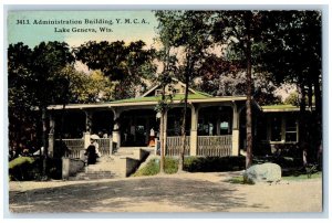 1912 Administration Building YMCA Lake Geneva Wisconsin Antique Vintage Postcard