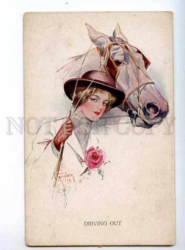 234533 HORSE Lady RIDER Driving Out by Court BARBER Vintage PC