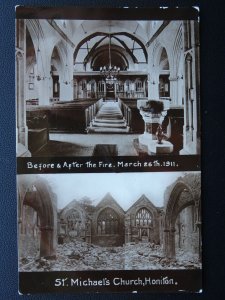 HONITON St. Michael's Church BEFORE & AFTER FIRE c1911 RP Postcard by E. Dimond