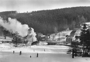 Germany Schmalspurbahn Wolkenstein-Joehstadt Steam Train Ski Slope RPPC postcard