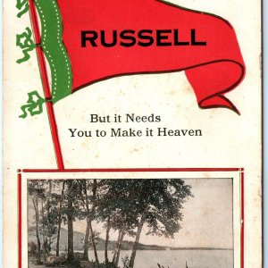 c1910s Russell, IA Needs You to Make Heaven Custom Pennant Flag Postcard A68