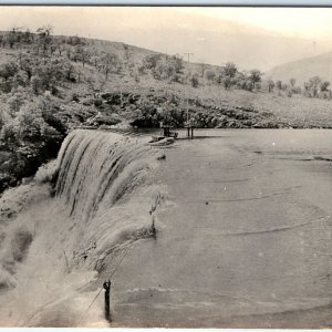 c1930s Unknown Dam RPPC River Waterfall Keep Off Sign Real Photo Postcard A173