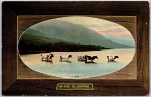 In The Gloaming Cow Art Print At The Lake Wooden Frame Postcard