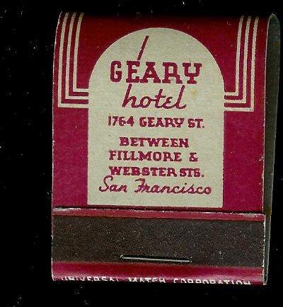GEARY HOTEL San Fran 1940's Full Unstruck Matchbook