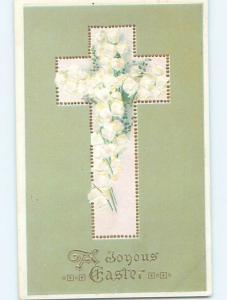 Pre-Linen easter religious LILY OF THE VALLEY FLOWERS INSIDE JESUS CROSS hr2446