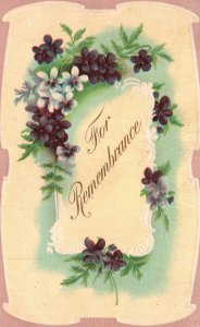 Vintage Postcard 1911 For Remembrance Violets Bordered Greetings & Wishes