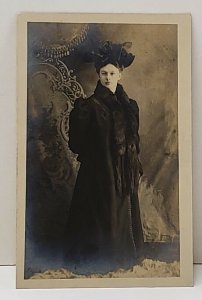 RPPC Victorian Woman Large Hat, Coat and Stole Shirleysburg Pa c1907 Postcard B9