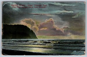 Sunset, Tillamook Head, Oregon, Antique 1910 Gelatin Postcard, Flag Cancel