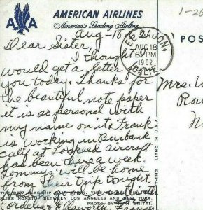 Postcard: American Airlines Between Los Angeles And New York Mercury Posted 1962