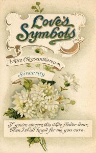 BB London Postcard E 278 Embossed Love's Symbols White Chysanthemum Sincerity