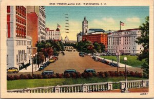 Pennsylvania Ave Washington DC Old Cars Linen Postcard PM Cancel Clean WOB Note 