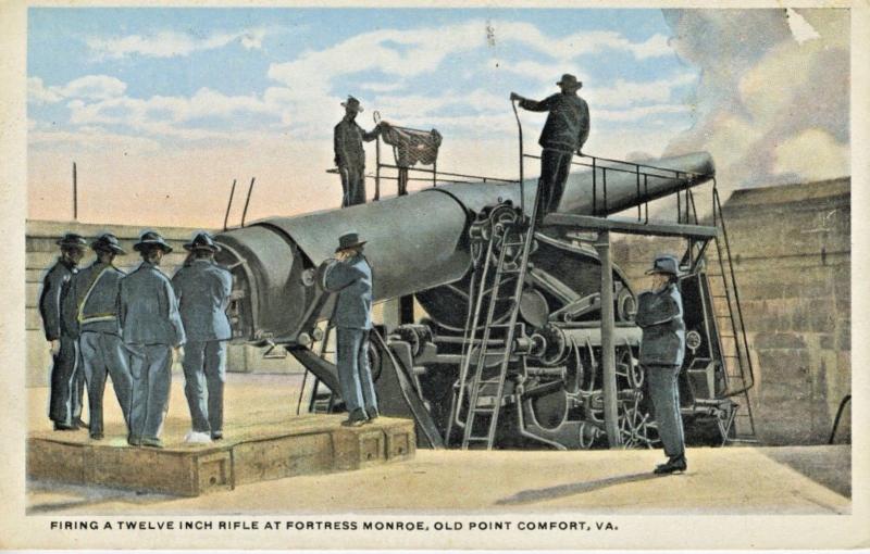 Firing Twelve Inch Rifle Fortress Monroe Old Point Comfort VA Postcard E7 