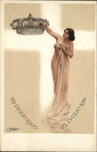 Beautiful Woman Semi Nude Crown Jewel July 1900-1914 Italy Art Nouveau PC