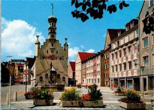 VINTAGE CONTINENTAL SIZE POSTCARD TOWN HALL AND STREET SCENE KEMPTEN ALLGAU