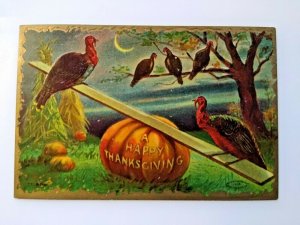 Thanksgiving Fantasy Postcard Haunted Crescent Spooky Moon Turkeys  1909