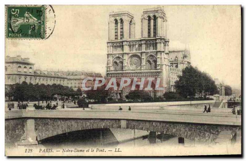 Old Postcard Paris Notre Dame Church and the Bridge