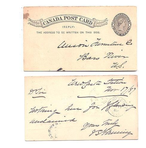 Queen Victoria 1C Reply 1887 Postal Stationery Split Ring Cancels Nova Scotia