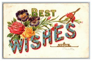 1910 Best Wishes LARGE Letter Vintage Standard View Embossed Postcard