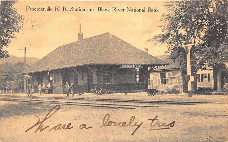 Proctorsville VT Railroad Station Train Depot 1913 Postcard