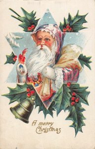 F98/ Santa Claus Christmas Postcard c1910 Purple Suit Doll Holly 4