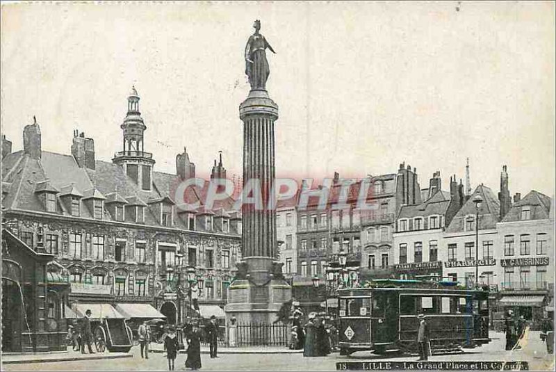 Postcard Old Lille Grand Place and Column Tram