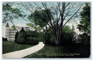 1920 Looking West K.S.A.C. Campus Building Manhattan Kansas KS Trees Postcard