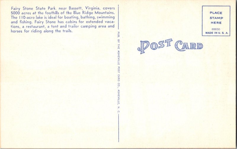 Vintage Postcard- Fairy Stone State Park, Virginia- KF17
