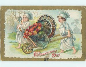 Pre-Linen thanksgiving CHEFS WITH AXE GIFT TURKEY A RIDE ON WHEELBARROW HQ7554