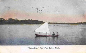 Canoe with Sail Paw Paw Lake Michigan 1908 postcard