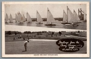 Postcard Atlantic City NJ c1940s Greetings From The Army Airmen Sailing & Golf