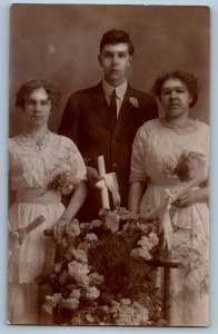 c1910's Man And Women Coronation Religious RPPC Photo Unposted Antique Postcard