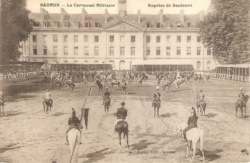 Cavalry School of Saumur,  Military and Horses. Lot of 4 old vintage postcards