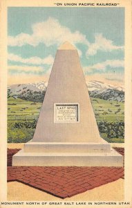 UT, Utah  LAST SPIKE RAILROAD MONUMENT  Union Pacific Railway  c1940's Postcard