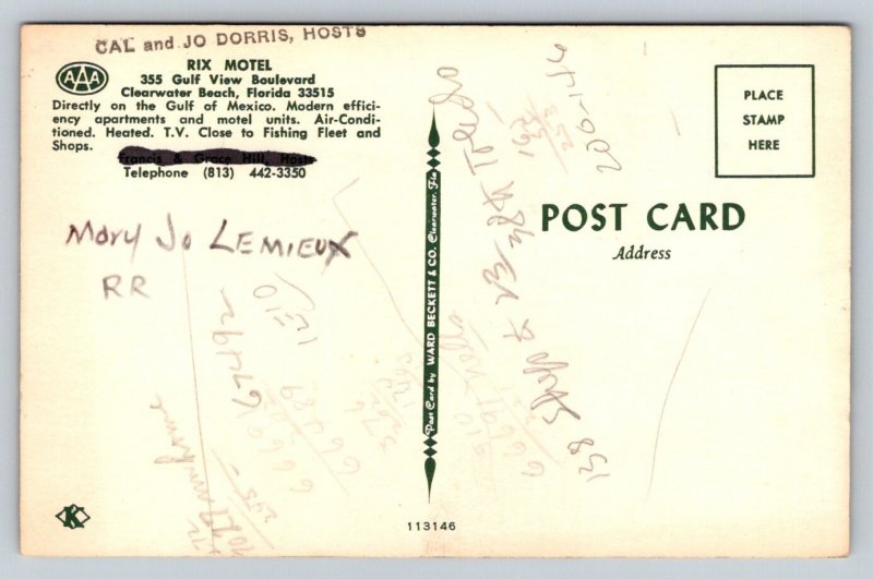 Rix Motel   Clearwater Beach   Florida   Postcard