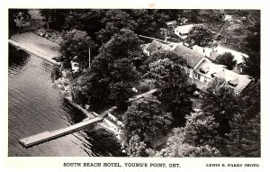 Aerial View South Beach Hotel Young's Point Ontario CA Hotel Postcard Posted