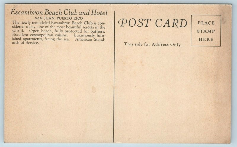 Postcard Puerto Rico San Juan Escambron Beach Club and Hotel c1940s X3