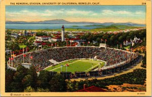 Vtg 1930's Memorial Stadium University Of California Berkeley CA Linen Postcard