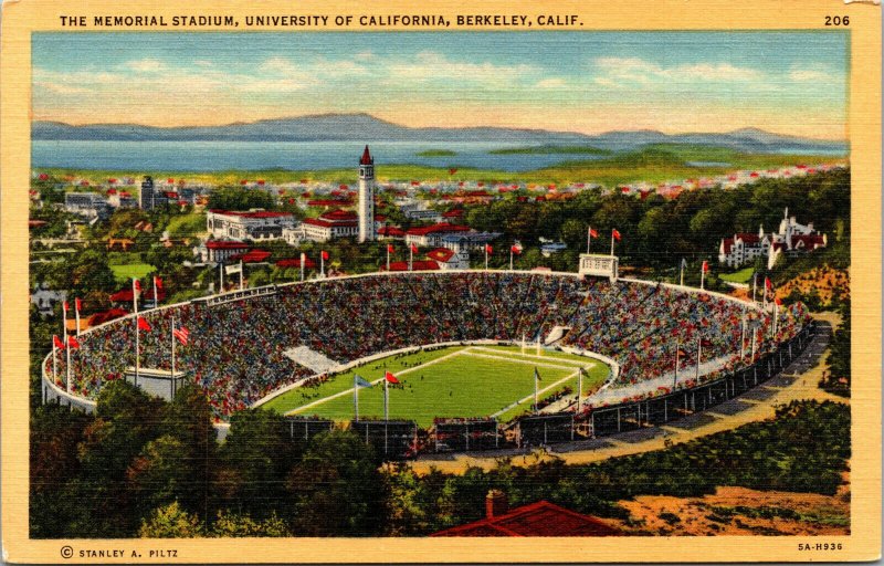 Vtg 1930's Memorial Stadium University Of California Berkeley CA Linen Postcard