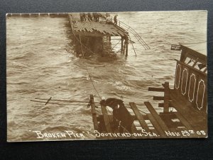 Essex Thames Estuary BROKEN PIER Southend on Sea November 23rd 1908 RP Postcard