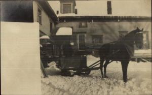 Horse Drawn Sleigh & Home c1910 Real Photo Postcard